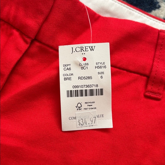 J Crew Red Shorts Size 6 100% Cotton 3 1/2 inch inseam NWT - Picture 2 of 6